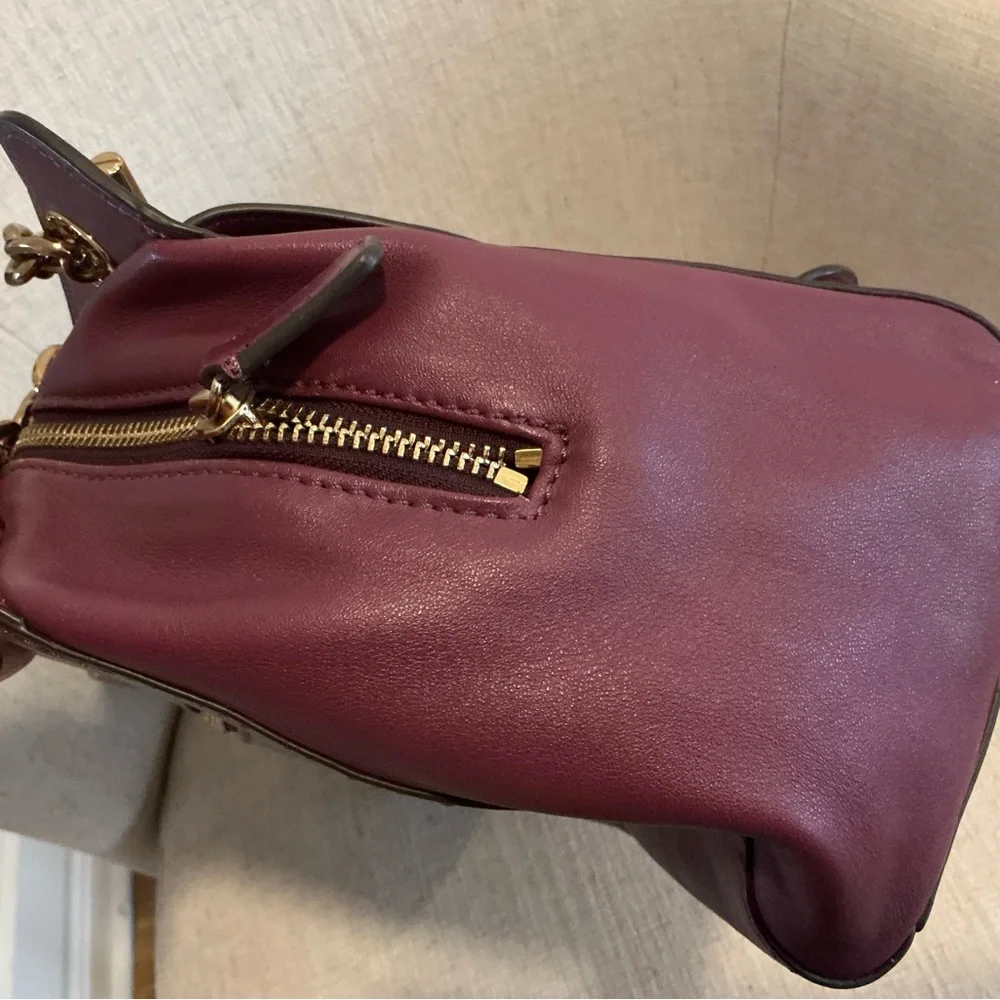 Tory Burch Priscilla gold chain plum leather shoulder bag handbag push lock